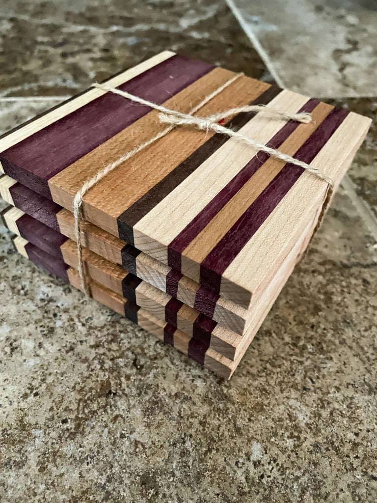 Coasters with Purple Heart, Black Walnut, Cherry and Maple